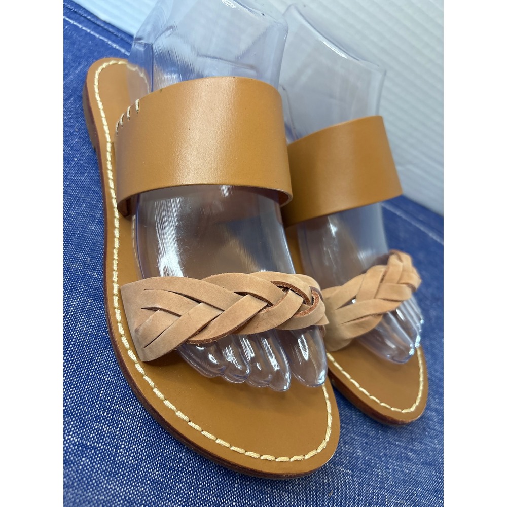 Soludos Tan Brown Leather Braided Slide Sandals Womens 8 Flat Slip On Boho